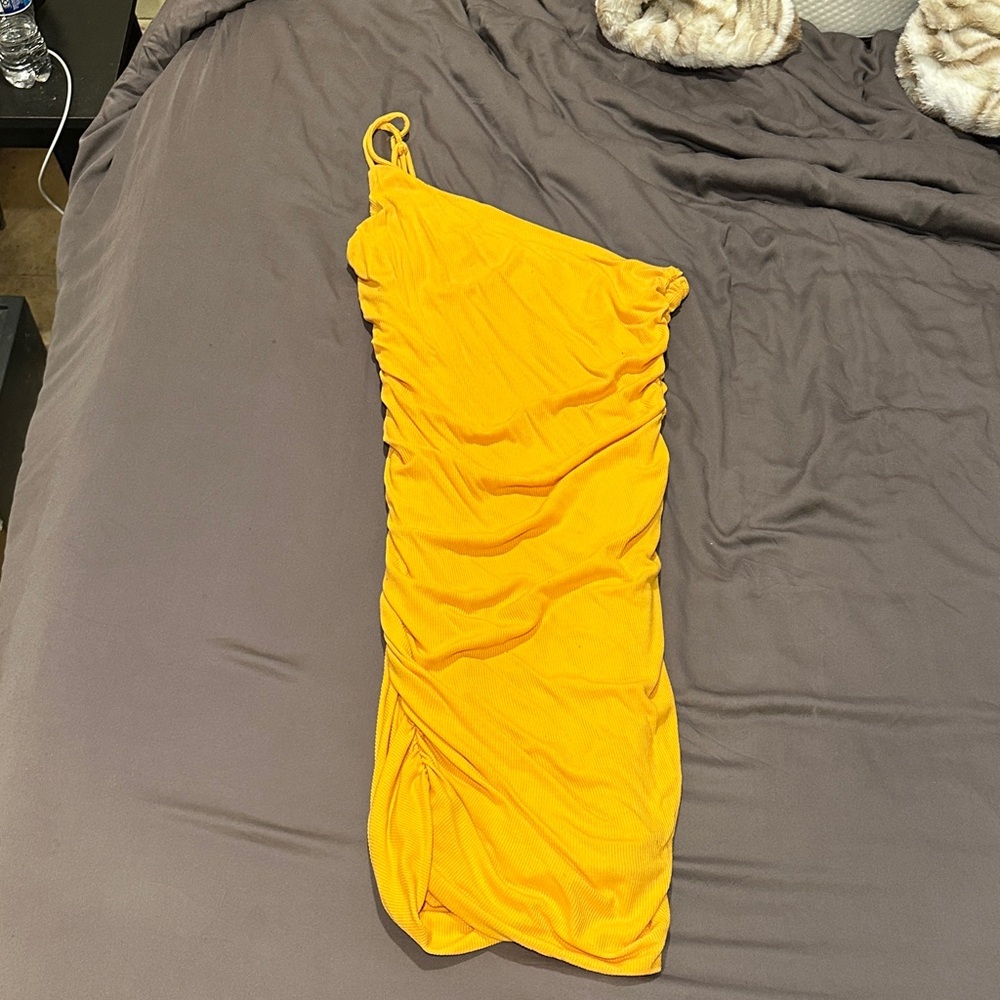 PRINCESS POLLY One-Shoulder Orange Ruched Mini Dress